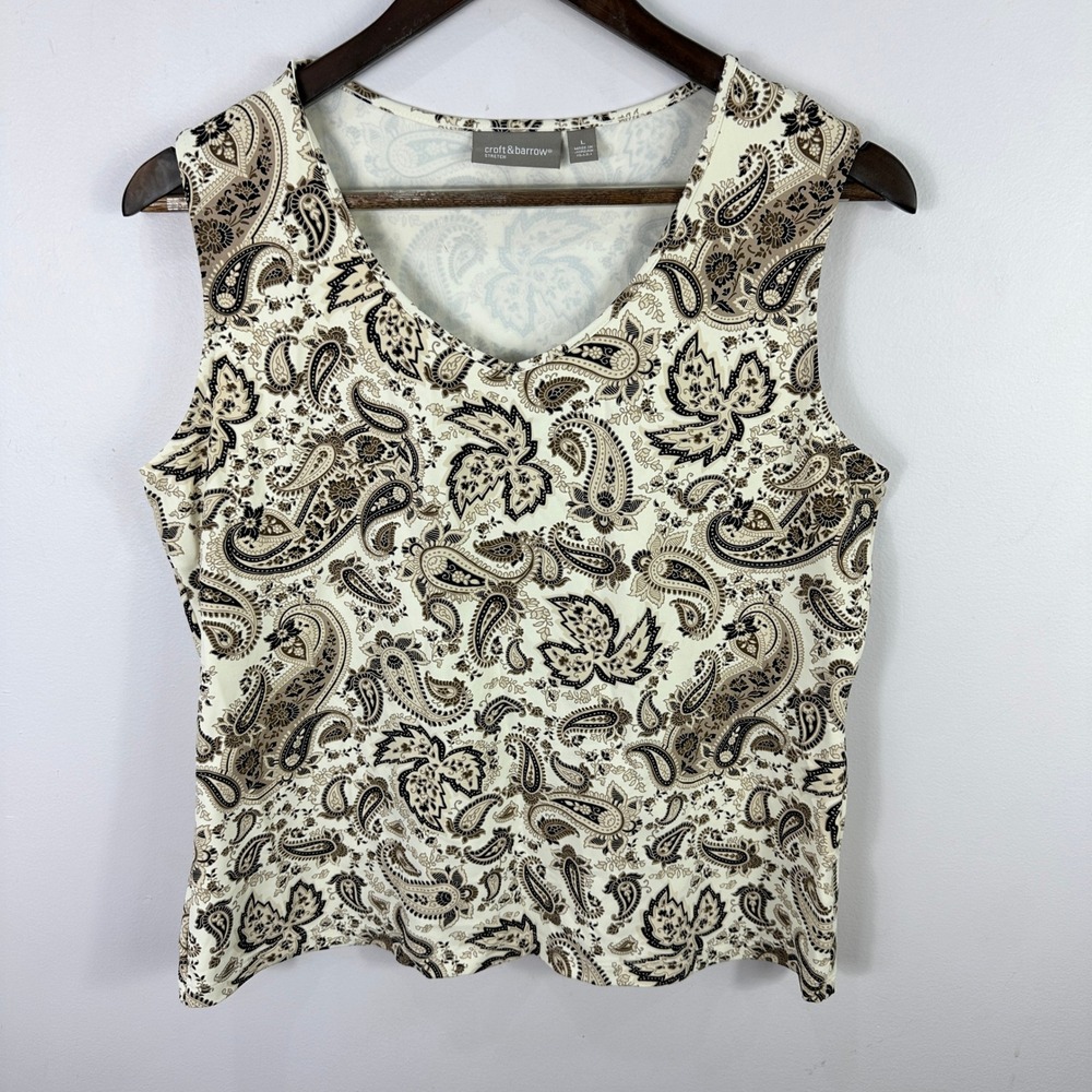 Croft Barrow Paisley Print Tank Top Womens Large Brown Stretch‎ Y2K Earthy Boho